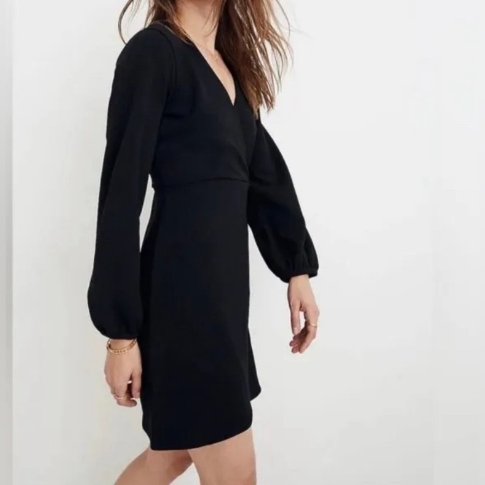 Madewell Black Long-Sleeve Side- Tie Faux Wrap Dress Size XS Dark Romantic Y2K
